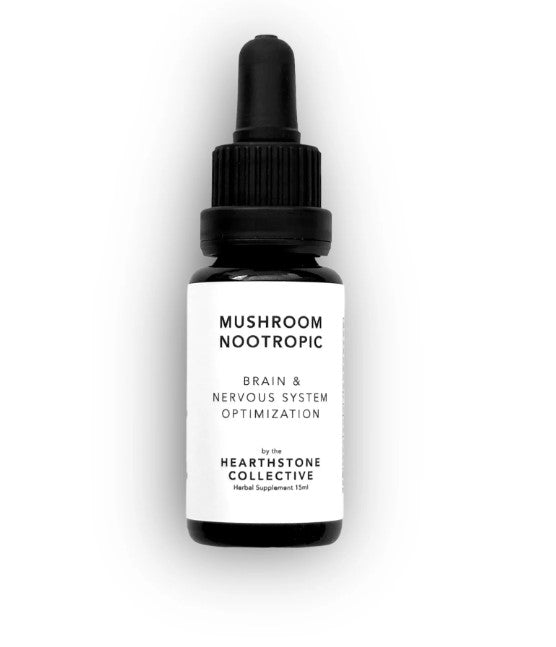 The front side of the Mushroom Nootropic flask