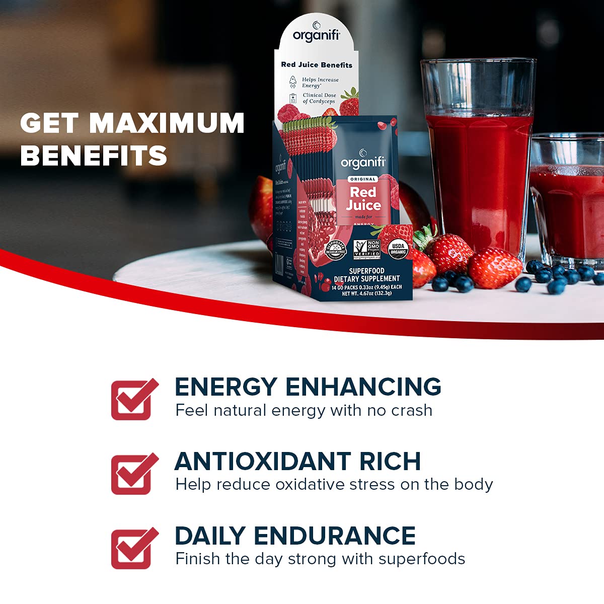 a list of benefits of Organifi Red Juice