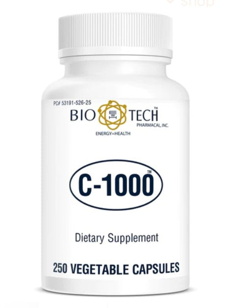 A white bottle of Biotech Vitamin C pills