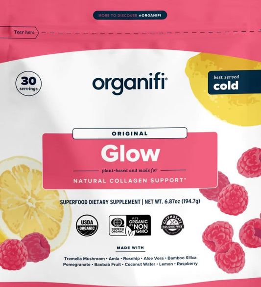 the frontside of the Organifi Glow pouch