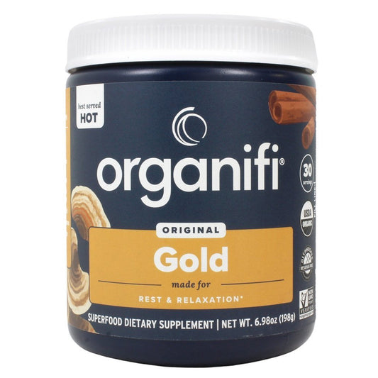 The front side of the Organifi Gold Canister