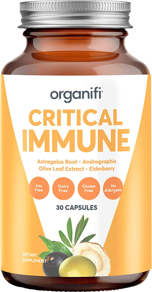 The front side of the Organifi Critical Immune bottle
