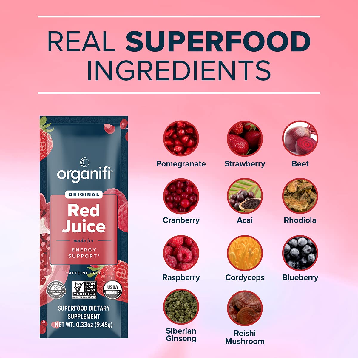 a list of ingredients that goes into Organifi Red Juice