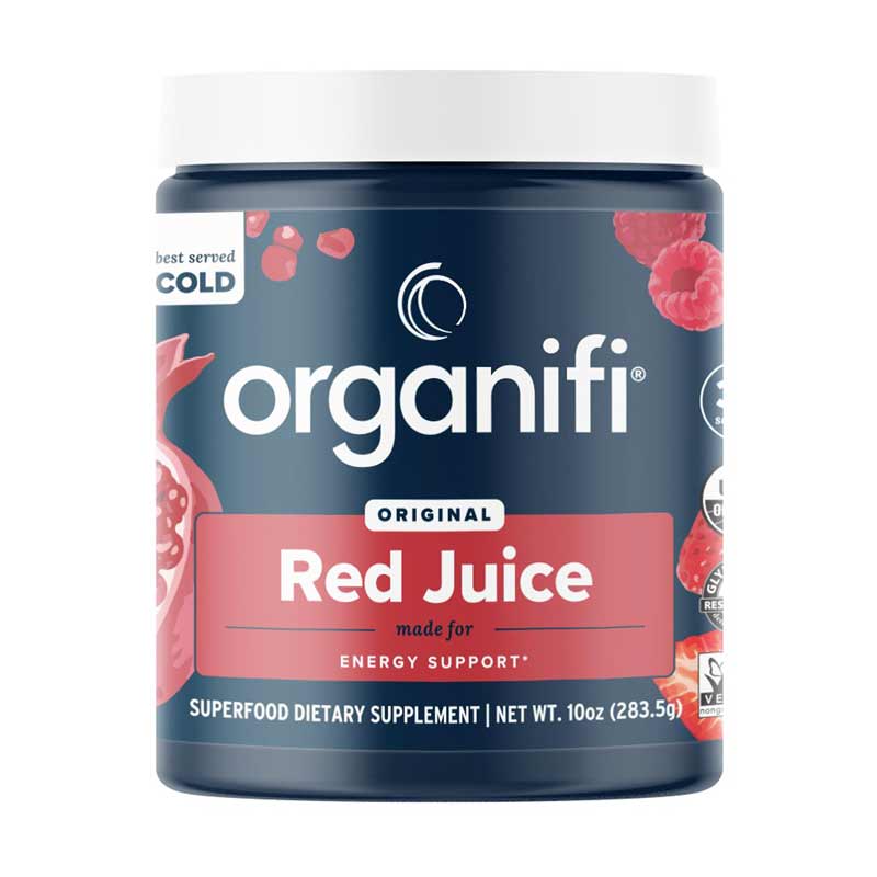 the front side of the Organifi Red Juice canister